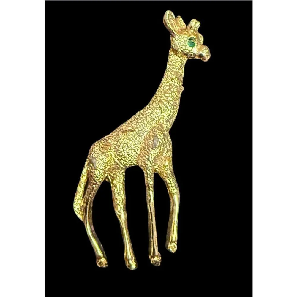 Giraffe Brooch Green Eye Jewel Vintage Wildlife